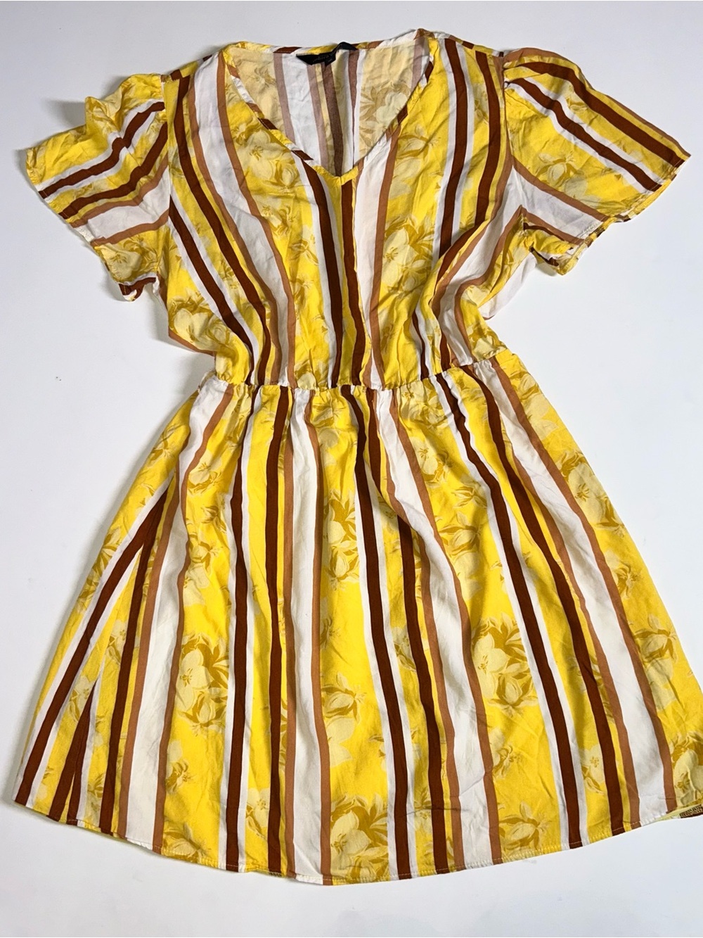 Pierre Cardin Yellow, Brown & Cream Striped Summer Dress
